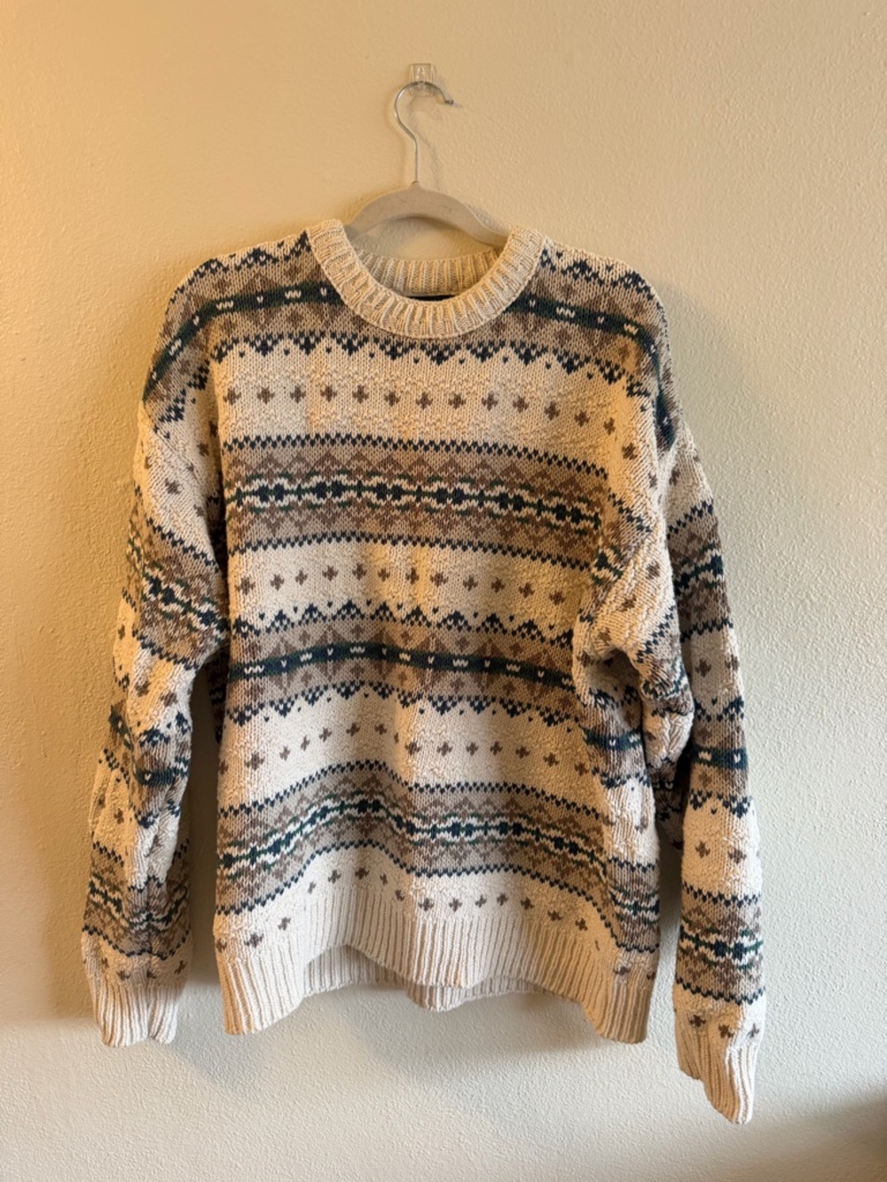 Cream Patterned Fisherman’s Crewneck Sweater